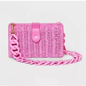 A NEW DAY Pink Straw Chain Shoulder Bag 8x5x2” Convertible To Clutch